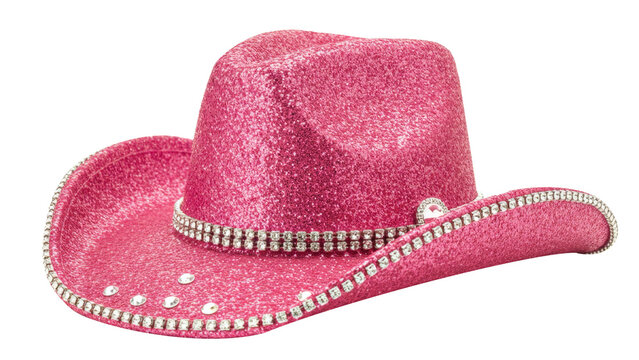 Pink glitter cowgirl hat isolated on white background