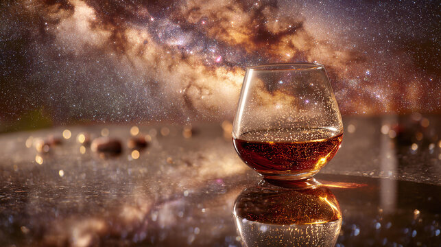 Amber Elixir: Glass Reflects the Cosmos in a Drink of Mystery and Light