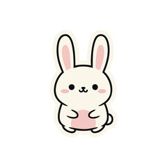 Obraz premium Adorable minimalist white cartoon bunny with soft pink cheeks and inner ears, featuring a gentle, friendly expression.