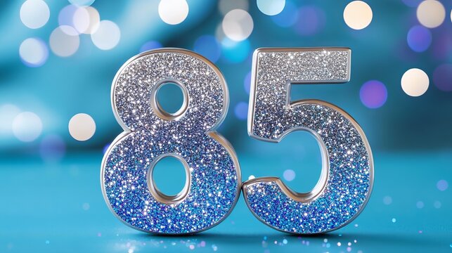Festive 85th Anniversary Celebration with Blue and Silver Glittering Bokeh Lights and Decor