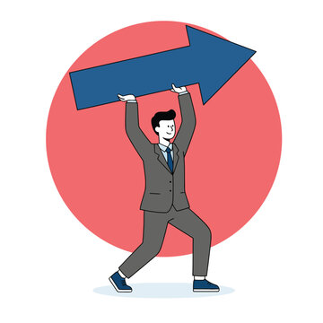 Concept of carrying the burden of growth, strategic responsibility, and lifting the business. A professional character taking charge of a major project. Ideal for leadership and workload themes.