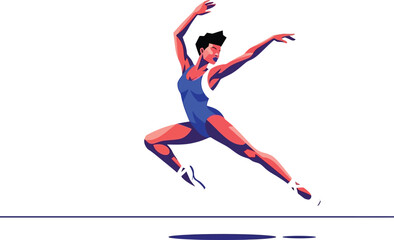 Obraz premium Ballerina gracefully leaps mid-air in a dynamic pose, showcasing athletic artistry and elegant movement.