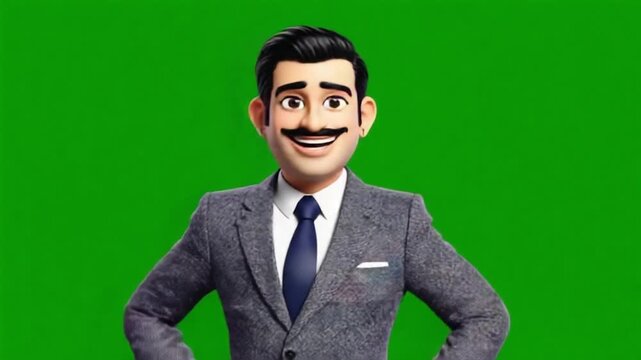 Animated businessman smiling confidently in modern gray suit