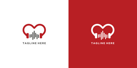 Creative heartshaped logo with audio wave and text for music lovers. © Nasywa