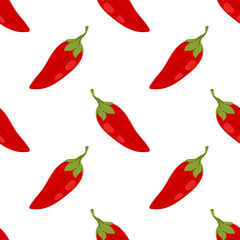 Spicy vegetable seamless pattern with hot red peppers for culinary branding, wrapping paper and fabric prints.