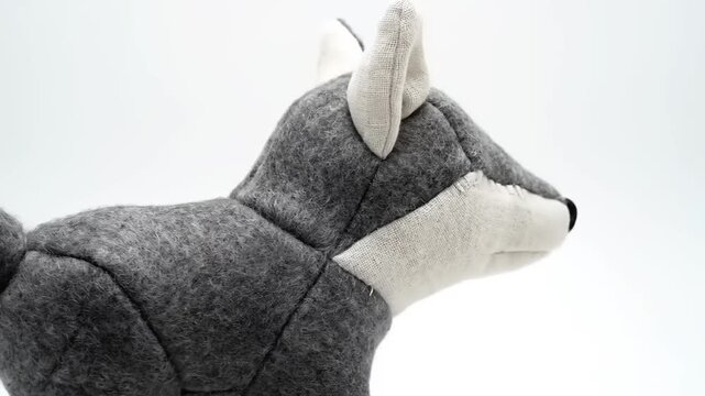 Gray Stuffed Wolf Toy Multiple Angles.