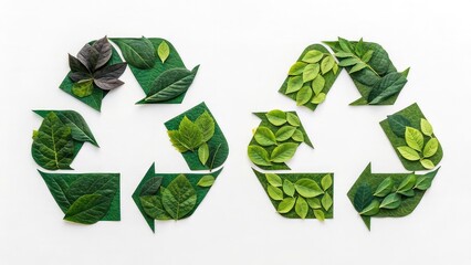 Recycling symbols made from leaves, eco-friendly concept on white background
