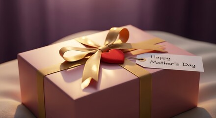 Beautiful gift box for mother's day with ribbon and heart