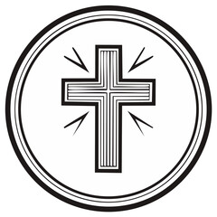 Obraz premium Line art Christian cross in circle icon design for religious symbolism and faith in a modern minimalist style