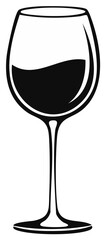 Elegant Wine Glass Filled with Dark Red Wine Icon Illustration Black and White