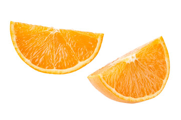 Bright citrus segments on white background, vibrant orange slices in minimalist studio overhead composition, fresh and juicy