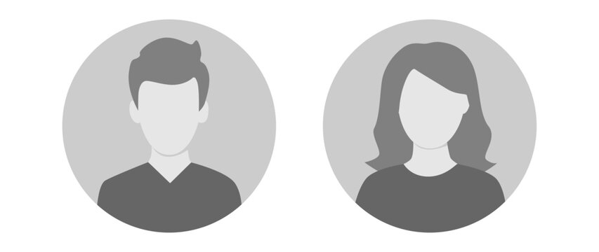 Vector flat illustration in grayscale. Avatar, user profile, face icon, profile picture. Suitable for social media profiles, icons, splash screens and as a template.