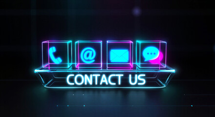 Obraz premium Futuristiccontactusiconswithglowingneonlightsanddigitaldesign