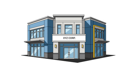 Fototapeta premium Blue Commercial Building with Storefront and Sign.