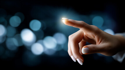 Index finger tapping digital interface symbolizing usability and intuitive human computer interaction concept touchscreen technology demonstration digital engagement