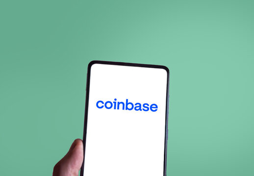 Coinbase logo on a smartphone screen. Link&ouml;ping, &Ouml;sterg&ouml;tland, Sweden. 02-16-2026