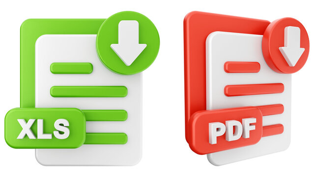 3D Icons for XLS and PDF File Downloads document