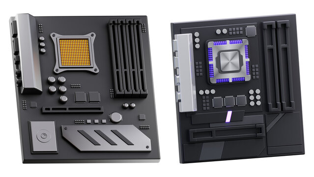 Two Computer Motherboards with CPU Sockets and RAM Slots