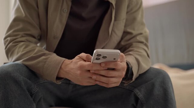 Man using iPhone 17 Pro Max smartphone close up