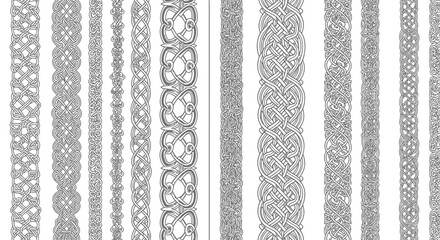 Collection of various gray lace patterns on white background.