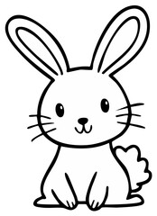 Fototapeta premium Cute cartoon rabbit with long ears and fluffy tail, simple line art illustration.