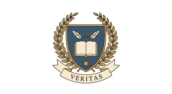 University Emblem with Shield and Laurel Wreath.