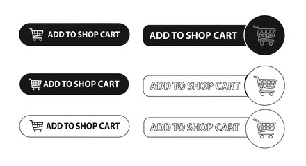 Multiple add to shop cart buttons in varying styles and colors © ShapeCraft