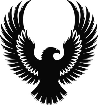 Powerful Black Eagle Silhouette with Outspread Wings Symbolizing Strength Freedom and Majestic Visionary Leadership Concept.