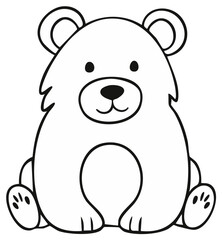 Obraz premium Cartoon bear outline sitting with rounded shapes and cute expression