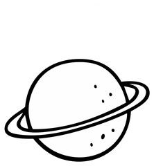 Cartoon planet illustration with rings and craters isolated on white.