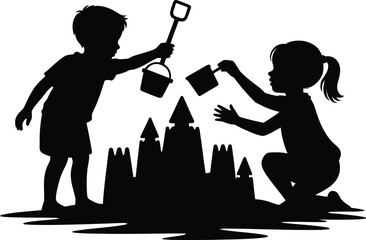 Children Building A Sandcastle On The Beach