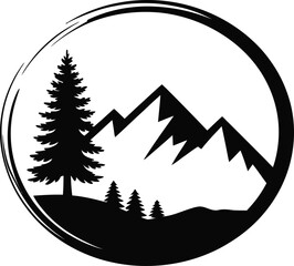 Mountain Peaks And Pine Trees Circular Icon