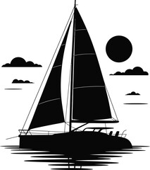 Sailboat Silhouette At Sunset On Calm Water