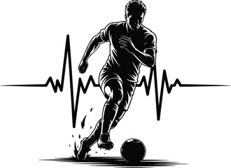 Soccer Player Sprinting With Heartbeat Line