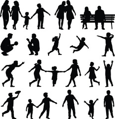 Obraz premium Set of Silhouettes Featuring Happy Families Children Playing and People in Various Outdoor Activities