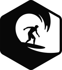 Surfer Silhouette Riding a Barrel Wave Icon