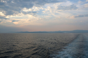 Fototapeta premium Colorful sunset or sunrise sky over the sea.