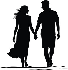 Romantic Couple Walking Silhouette Graphic