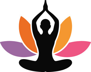 Zen Yoga Silhouette With Colorful Lotus Petals