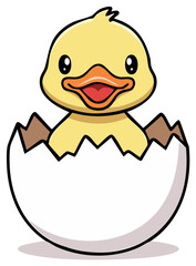 Obraz premium Cute cartoon yellow duckling emerging from a cracked eggshell with a happy face