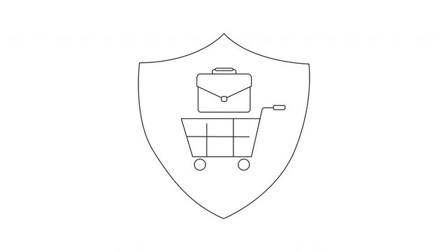 Secure Shopping - Shield Icon with Cart and Briefcase Animation.