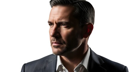 Pensive Businessman Looking Sideways in Suit