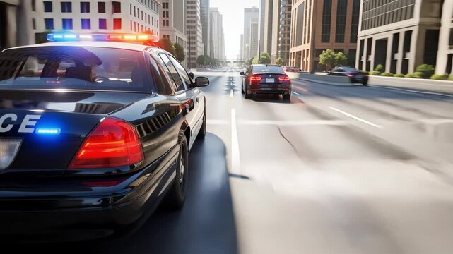 Highspeed Urban Law Enforcement Chase Through Busy Downtown Streets Today