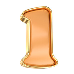 Elegant 3D Number One Rendered in Shiny Caramel Peach Texture with Gold Trim on 