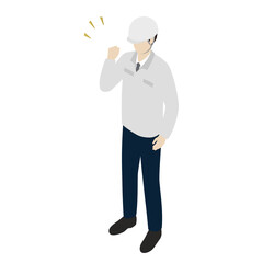 Confident Construction Worker Wearing Safety Helmet Showing Success Gesture Flat Illustration