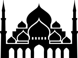 Ramadan Kareem Islamic Mosque Silhouette with Crescent Moon Traditional Architecture Background Illustration