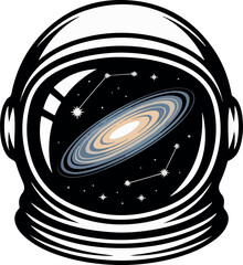 Astronaut helmet reflecting galaxy and stars space © MdMezbahul