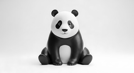 Naklejka premium A black and white panda bear figurine sitting on a plain background
