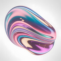 Glossy Abstract Marbled 3D Orb with Pink, Purple and Blue Swirl &mdash; Liquid-Look Heart-Shaped Sculpture on White Background