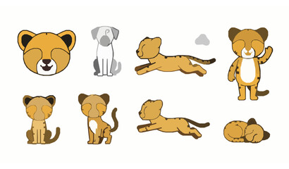Cute cartoon cheetah character flat vector set © MdBiplob
